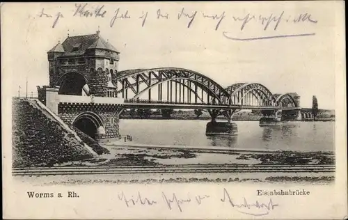 Ak Worms am Rhein, Eisenbahnbrücke