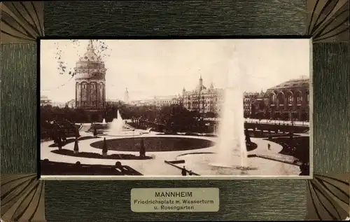 Passepartout Ak Mannheim in Baden Württemberg, Friedrichsplatz mit Wasserturm und Rosengarten