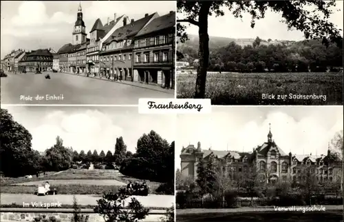 Ak Frankenberg an der Zschopau Sachsen, Platz der Einheit, Volkspark, Verwaltungsschule, Sachsenburg