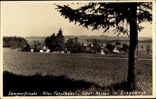 Foto Ak Nassau Frauenstein im Erzgebirge, Blick auf das alte Forsthaus, Felder