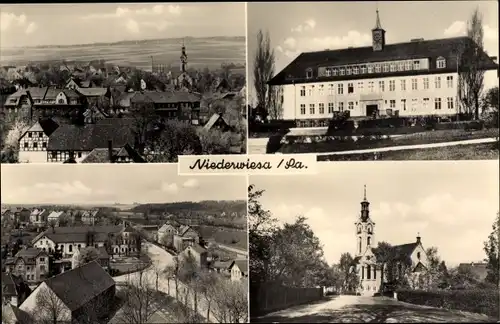 Ak Niederwiesa Sachsen, Teilansichten, Rathaus, Kirche