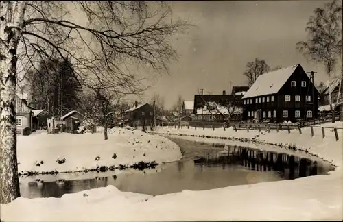 Ak Flöha in Sachsen, Ortspartie im Winter, Fluss