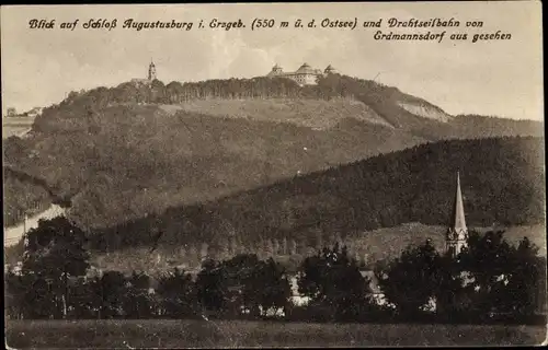 Ak Erdmannsdorf Augustusburg im Erzgebirge, Schloss und Drahtseilbahn