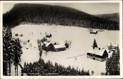 Ak Rechenberg Bienenmühle Erzgebirge, Teichhaus Hermsdorf, Winter