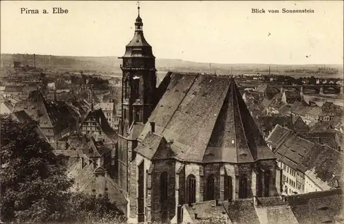 Ak Pirna an der Elbe, Kirche vom Sonnenstein gesehen