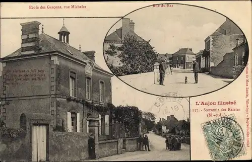 Ak Les Rairies Maine-et-Loire, Roue du Rat, Ecole des Garcons, rue Michelet