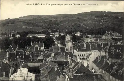 Ak Arbois Jura, Vue panoramique prise du Clocher Le Tourillon