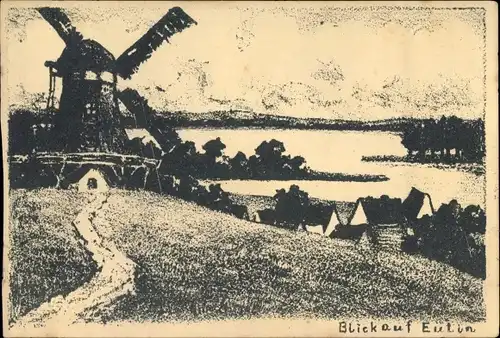 Künstler Ak Wagner, L. M., Eutin in Ostholstein, Blick auf die Windmühle