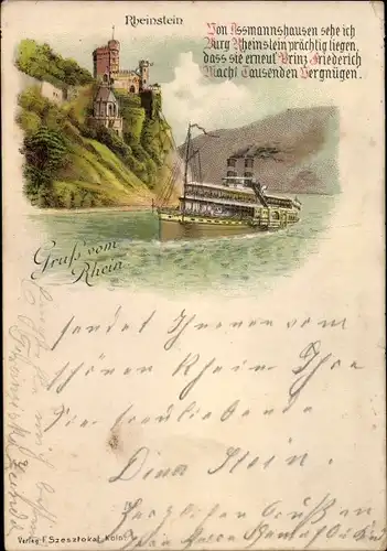 Litho Trechtingshausen in Rheinland Pfalz, Burg Rheinstein