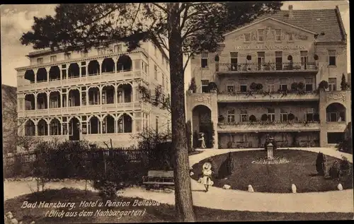 Ak Bad Harzburg am Harz, Hotel und Pension Bellevue, Blick aus dem Nachbargarten