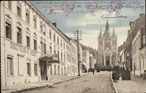 Ak Bonsecours Seine Maritime, Grand Rue et Eglise, Institut Docteur F. Voet