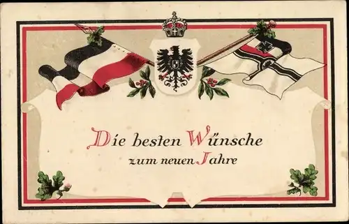 Wappen Ak Glückwunsch Neujahr, Fahnen, Eichenlaub