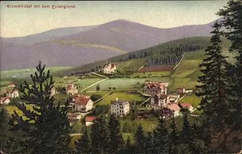 Ak Karpacz Krummhübel Riesengebirge Schlesien, Blick auf den Ort mit dem Eulengrund