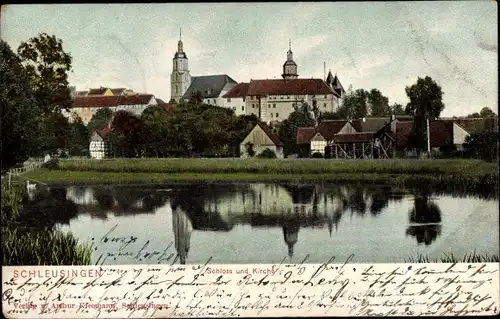 Ak Schleusingen in Thüringen, Schloss und Kirche