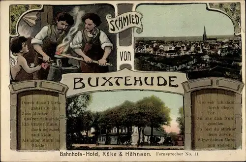 Ak Buxtehude in Niedersachsen, Schmied, Bahnhofshotel, Blick auf den Ort