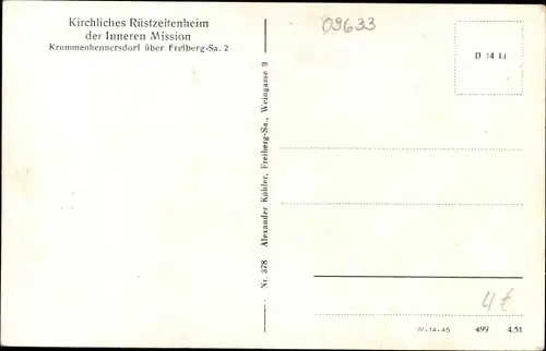 Ak Krummenhennersdorf Halsbrücke Kr. Freiberg, Kirchliches Rüstzeitenheim