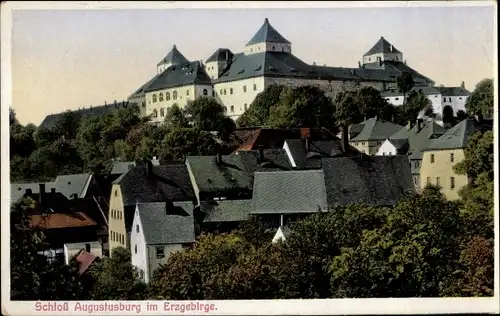 Ak Augustusburg im Erzgebirge, Blick über den Ort zum Schloss Augustusburg