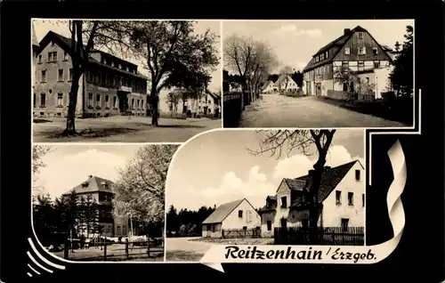 Passepartout Ak Reitzenhain Marienberg im Erzgebirge, Gasthof, Pension, Straßenpartie im Ort