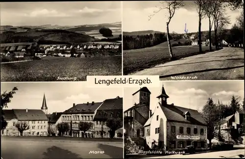 Ak Lengefeld im Erzgebirge, Siedlung, Waldesruh, Markt, Gaststätte Kalkwerk