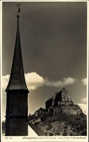 Ak Burghausen an der Salzach Bayern, Burg von der Kirche gesehen