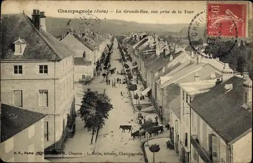 Ak Champagnole Jura, La Grande Rue, vure prise de la Tour