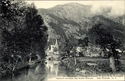 Ak Le Bourg d'Oisans Isère, La Rive et la Montagne