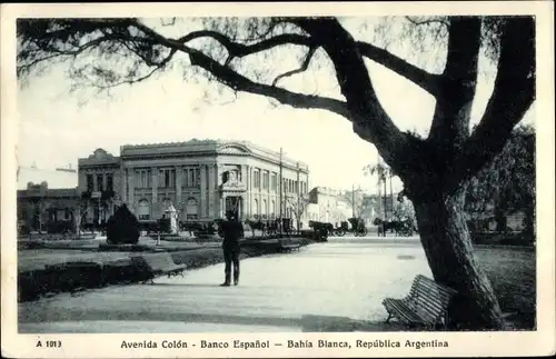 Ak Bahia Blanca Argentinien, Avenida Colon, Banco Espanol