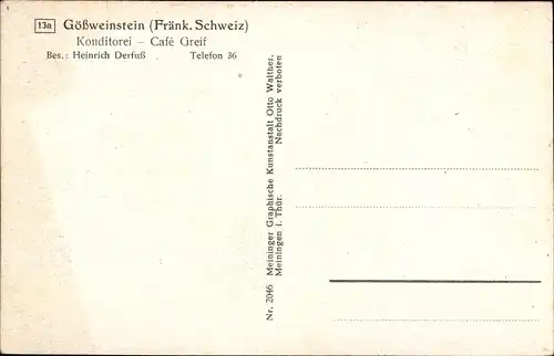 Ak Gößweinstein in Oberfranken, Konditorei Cafe Greif