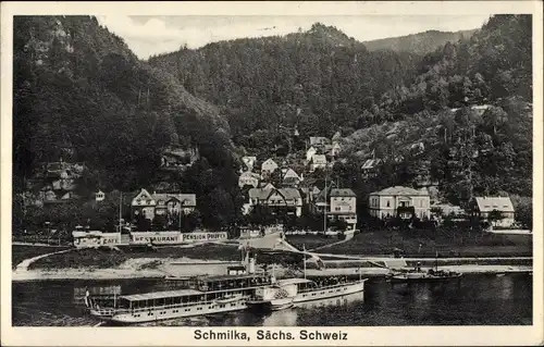 Ak Schmilka Bad Schandau Sächsische Schweiz, Salondampfer, Ort, Gasthaus