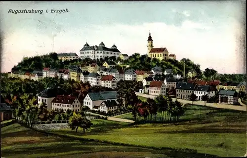 Ak Augustusburg im Erzgebirge, Gesamtansicht mit Schloss