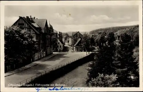 Ak Olbernhau im Erzgebirge, Flöhapartie am Rathaus