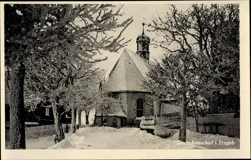 Ak Deutschneudorf im Erzgebirge, Kapelle, Winterpartie