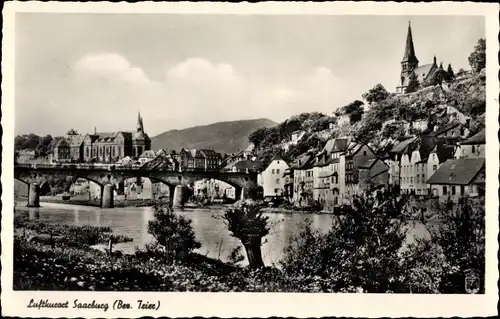 Ak Saarburg Saar bei Trier Rheinland Pfalz, Gesamtansicht, Saarpartie