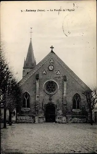 Ak Antony Hauts-de-Seine, Le Porche de l'Eglise