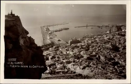 Ak Alicante Valencia Spanien, Puerto desde el Castillo