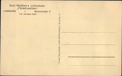 Ak Hamburg Mitte Altstadt, Likörstube Paradieschen, Büschstraße 11, Innenansicht