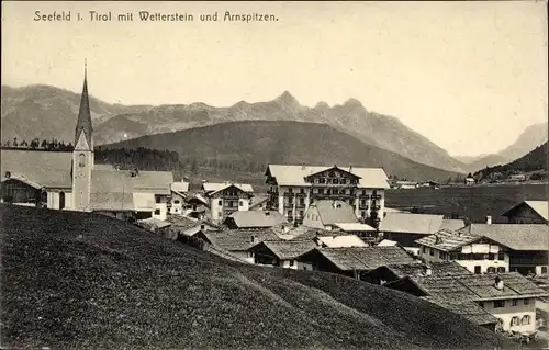 Ak Seefeld Tirol, Panorama mit Wetterstein und Arnspitzen