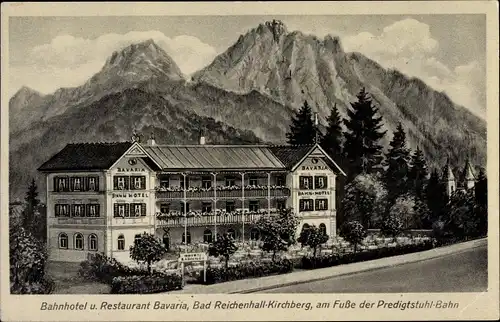 Künstler Ak Kirchberg Bad Reichenhall in Oberbayern, Bahnhotel Restaurant Bavaria