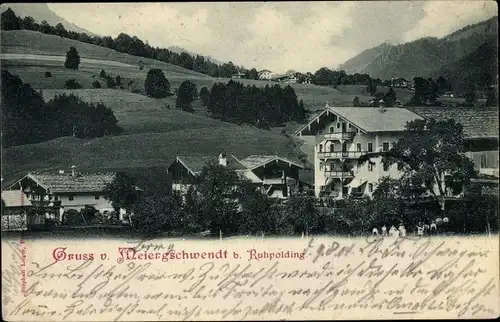 Ak Ruhpolding im Kreis Traunstein Oberbayern, Landhotel Meiergschwendt, Blick auf den Ort