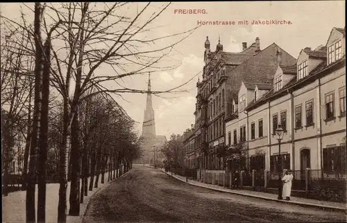 Ak Freiberg in Sachsen, Hornstraße mit Jakobikirche