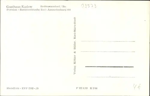 Ak Erdmannsdorf Augustusburg im Erzgebirge, Gasthaus Kadow