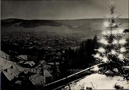 Ak Olbernhau im Erzgebirge, Gesamtansicht aus der Vogelschau, Weihnachtsbaum