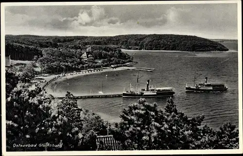 Ak Glücksburg an der Ostsee, Meeresblick, Dampfer