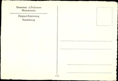 Künstler Ak Konstanz am Bodensee, Rheinbrücke, Originalradierung