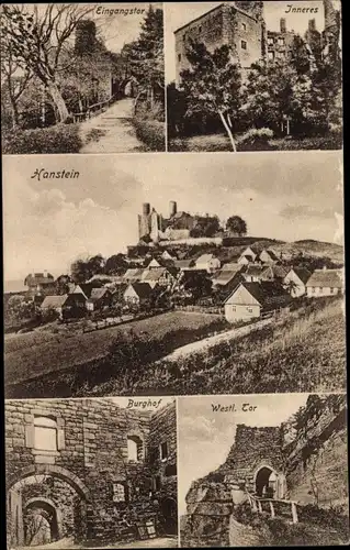 Ak Werleshausen Bornhagen, Blick zur Burg Hanstein mit Ort, Inneres, Tor, Hof