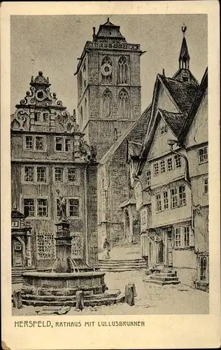 Künstler Ak Westphal, O., Bad Hersfeld in Hessen, Rathaus mit Lullusbrunnen