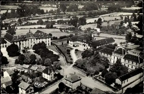 Ak Bourganeuf Creuse, Vue aerienne sur le College et la Clinique
