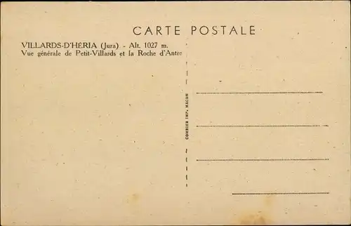 Ak Villards d'Héria Jura, Vue generale de Petit Villards et la Roche d'Antre