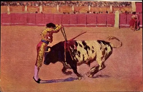 Künstler Ak M. Bertuchi, Un par de frente, Stierkampf, Corrida de toros