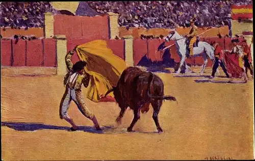 Künstler Ak M. Bertuchi, Un farol, Stierkampf, Corrida de toros